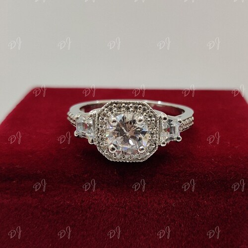 2.00 Carat white Round Cut diamond engagement wedding ring in sales 925 sterling silver, Antique Engagement ring,Anniversary ring,Three stone ring