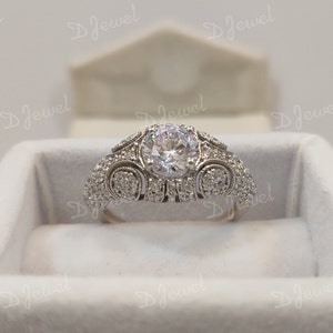 1930s Vintage 2.20 Carat White round cut diamond wedding engagement ring set in 935 Argentium Silver,Antique engagement ring,Rings for women