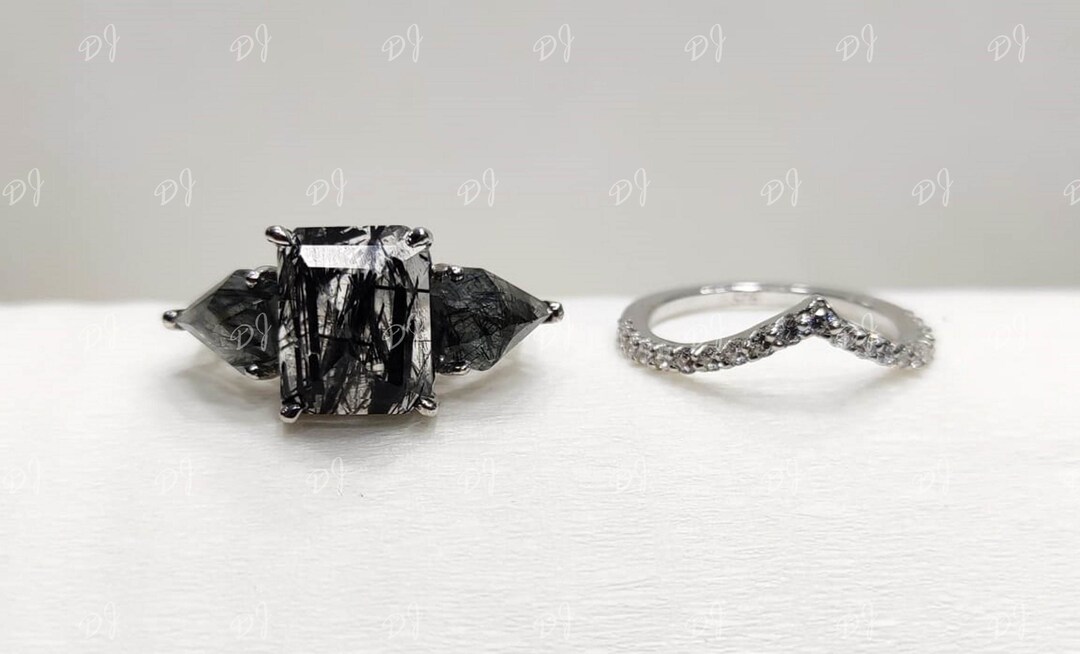 2.40ct Salt and Pepper Emerald Cut Diamond Engagement Wedding Etsy