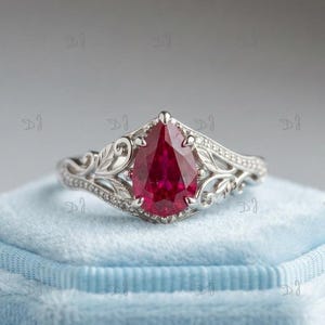 Vintage Red Ruby Engagement Ring in 925 sterling silver, Pear Engagement ring, Wedding Band Ring, Rings For Women, Edwardian rings