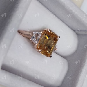 2.50Ct champagne emerald cut diamond engagement wedding ring in 925 sterling silver, champagne engagement ring,three stone ring,gift for her