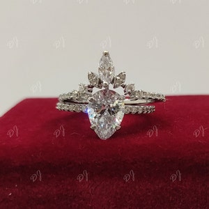 Conjunto de aliança de casamento com diamante de corte de pêra branca de 2,20 ct em prata esterlina 925/conjunto de noiva/conjunto de aliança de noiva/anéis para mulheres/presente para esposa, presente para ela