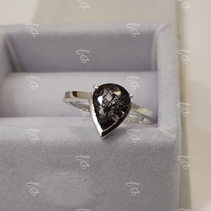 2.30 carat salt and pepper pear cut engagement ring in 925 sterling silver,salt and pepper ring,womens rings,gift for her,anniversary gifts