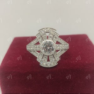 1930s vintage 2.10ct white round cut diamond engagement ring in 925 sterling silver,art deco ring,gift for her,gift for women,gift for women