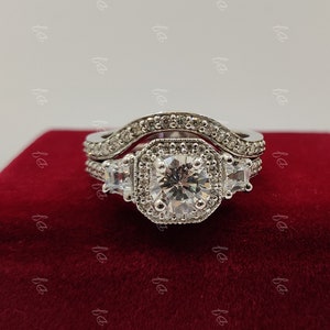 1930s vintage 2Ct White round Cut Diamond engagement Wedding Bridal ring Set in 925 Sterling Silver,Antique engagement ring,bridal ring set, image 4