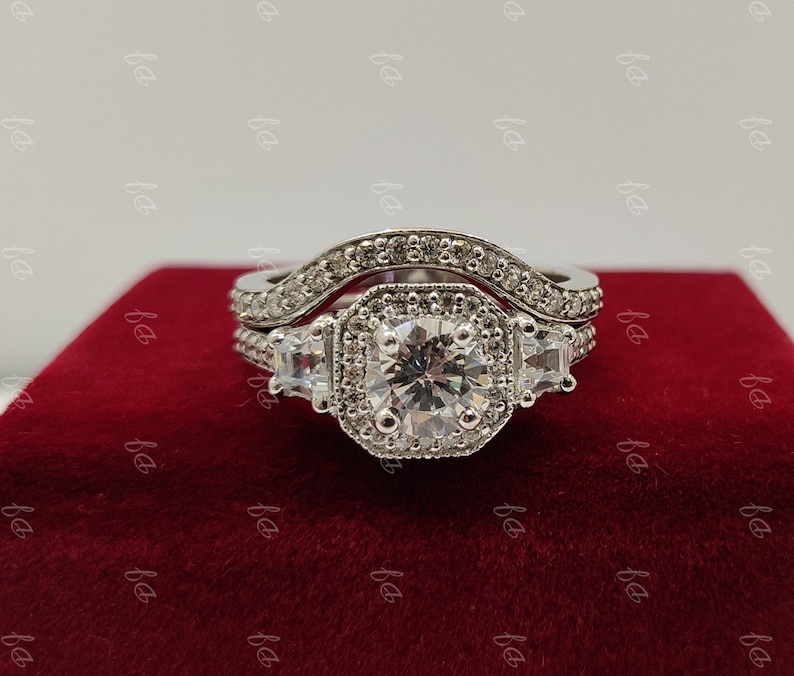 1930s vintage 2Ct White round Cut Diamond engagement Wedding Bridal ring Set in 925 Sterling Silver,Antique engagement ring,bridal ring set, image 4