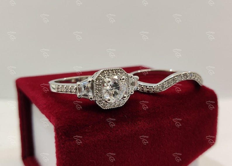 1930s vintage 2Ct White round Cut Diamond engagement Wedding Bridal ring Set in 925 Sterling Silver,Antique engagement ring,bridal ring set, image 1