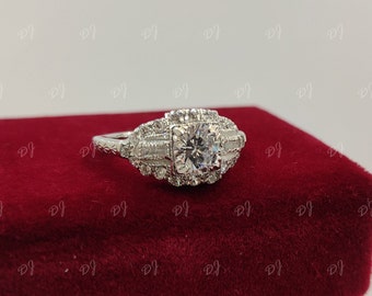 1930s 2.20 Ct White Round Cut Diamond engagement Wedding ring in 925 Sterling Silver,Antique engagement ring, art deco ring,