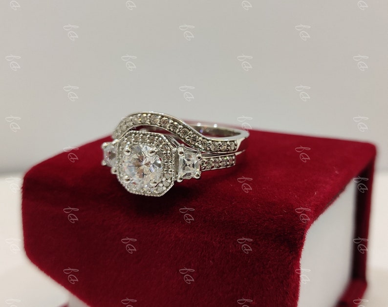 1930s vintage 2Ct White round Cut Diamond engagement Wedding Bridal ring Set in 925 Sterling Silver,Antique engagement ring,bridal ring set, image 5