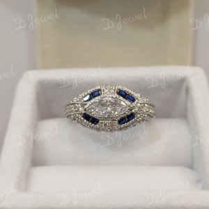 1930s Vintage 2.30 Ct White Marquise cut Diamond Engagement Wedding Ring in 935 Argentium Silver,Gift for women,Solitaire Ring,art deco ring