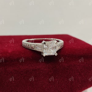 Vintage 1.60Ct White Asscher Cut engagement ring in 925 Sterling Silver,Antique engagement ring,art deco ring,baugette ring,gift for her