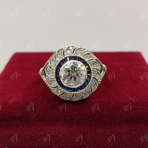 1930s antique 2.10 ct white round cut diamond engagement ring in 925 sterling silver, bezel set ring, edwardian ring, womens rings, gifts