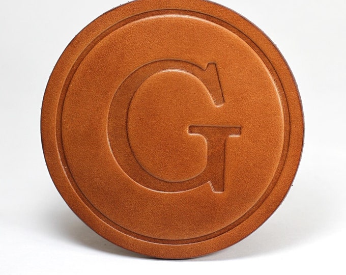 4-Pack personalized leather coasters - handmade  premium quality leather - monogrammed personal home decor - Personalized gift
