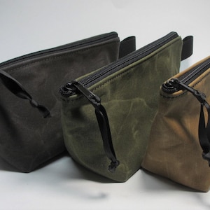 Waxed Canvas Pouch – Water Resistant Toiletry pouch - Tech organizer - Golf accessory bag