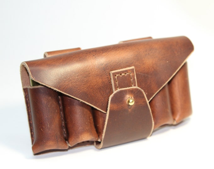 Leather shotgun bandolier for belt wear - 6 shell -  12 gauge or 20 gauge - rugged shell holder