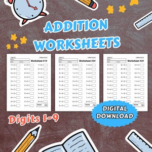 Feuilles d&#39;exercices pratiques sur les additions pour la maternelle, 1re année | Chiffres 1-9 | Feuilles de maths imprimables