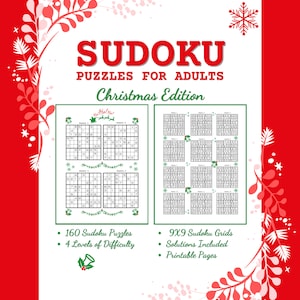 Sudoku Puzzles For Adults | 160 Printable Puzzle Activity Easy to Very Hard | Large Print Sudoku with Solutions | Christmas Edition