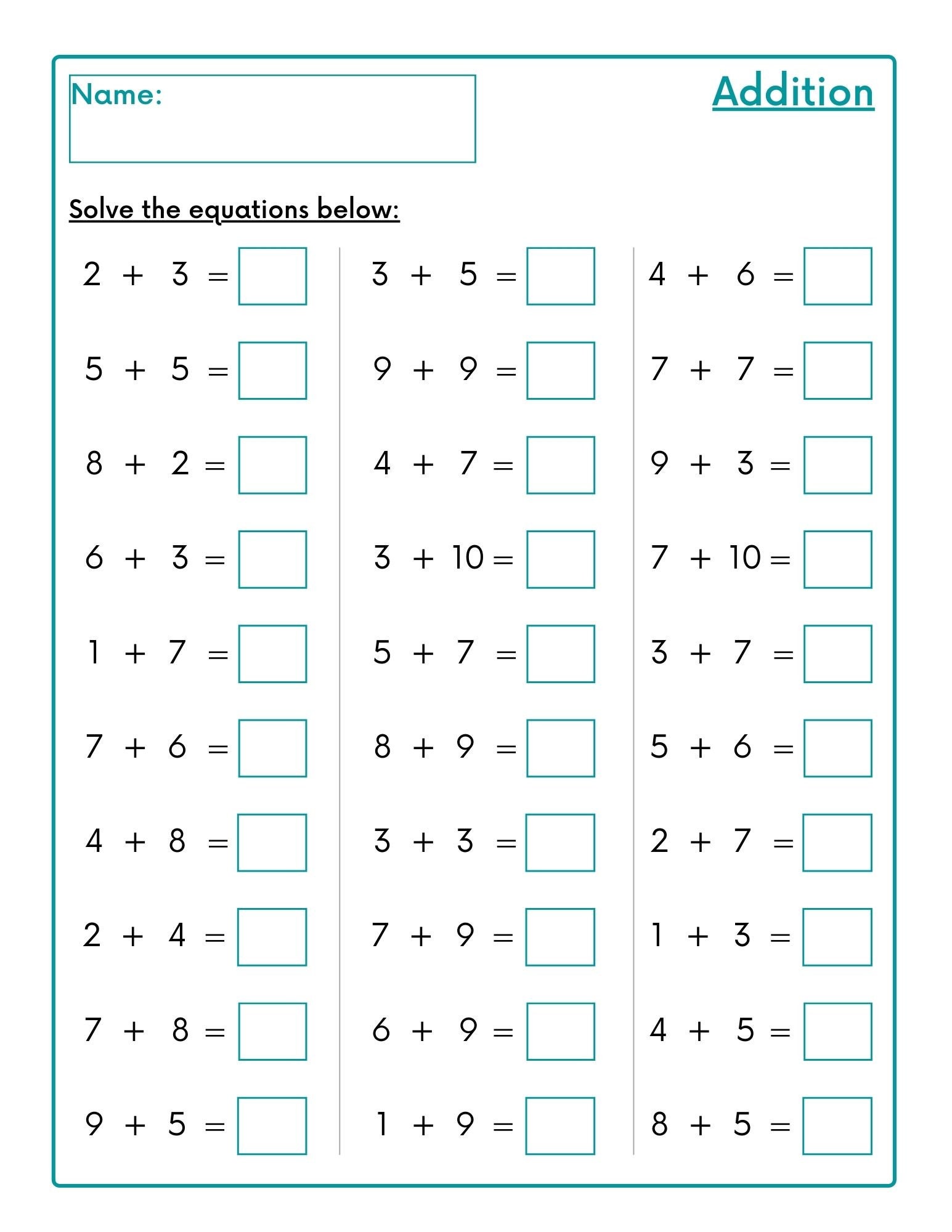 Addition and Subtraction Worksheets Printable 1st Grade Kindergarten