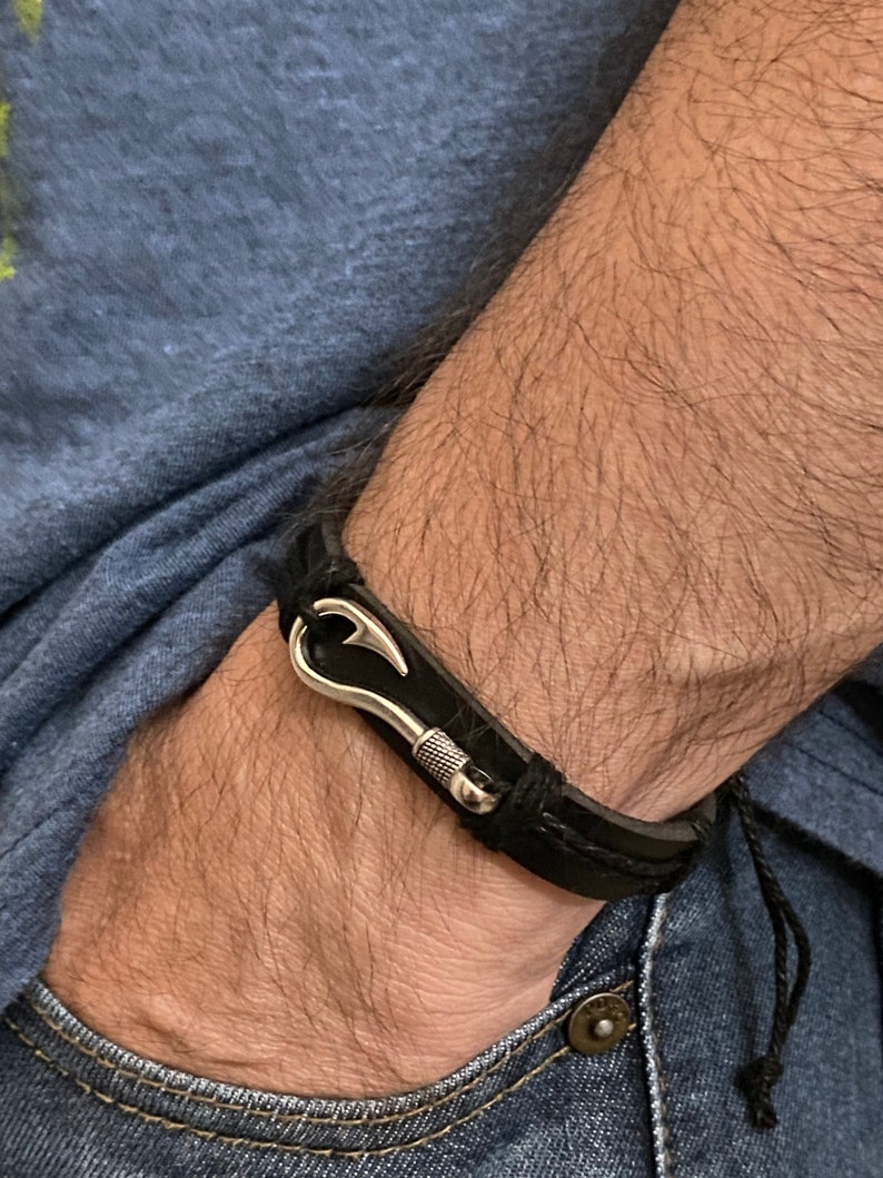 Men's Fish Hook Leather Bracelet image 1