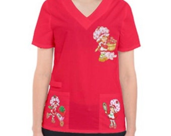 strawberry girl ~ 80's cartoon ~ SCRUB TOPS ~ For all Healthcare and Medical Professionals (Nurses, Doctors, Dentists & Vets)