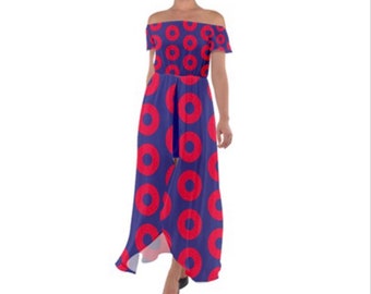 Phish doughnuts * Fishman * Off the shoulder open front maxi dress * festival fashion * hippie dress * phish lot