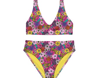 Wildflower High-waisted Bikini: 60's Retro Recycled Swimsuit - Etsy