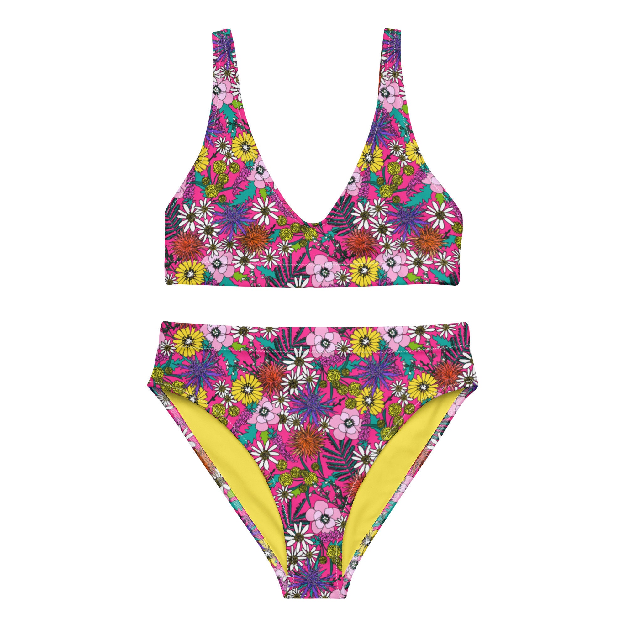 Wildflower High-waisted Bikini: 60's Retro Recycled Swimsuit - Etsy