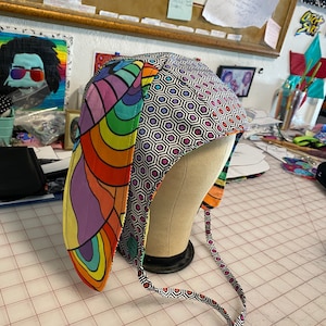 Psychedelic loophole bunny hat* trippy * Easter * men’s~women’s~kids hat *festival* burning man *EDC*EDM*rave wear*funky*weird*bear