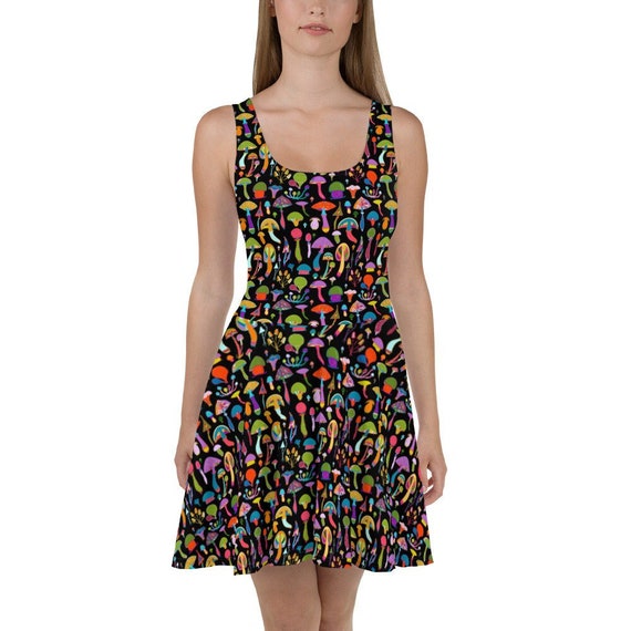 Psychedelic Mushroom Skater Dress: Trippy Rave Festival Outfit