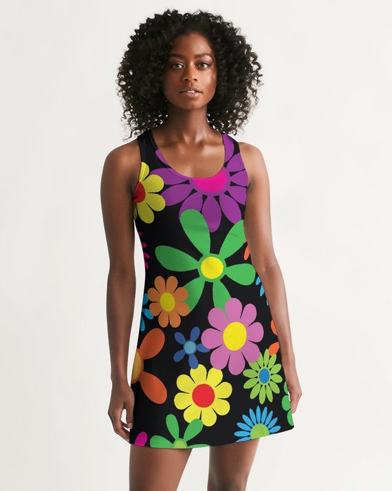 Flower Power Flower Floral Hippie Dress 60 s 70 s Women s Racerback Dress Festival Fashion Rave Dress EDC Burning Man Etsy