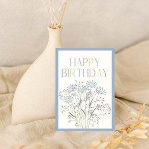 Floral Printable Happy Birthday Card, Spring Pastel Colourful Wildflower Card, Birthday Gift For A Special One, DIGITAL DOWNLOAD, Blue