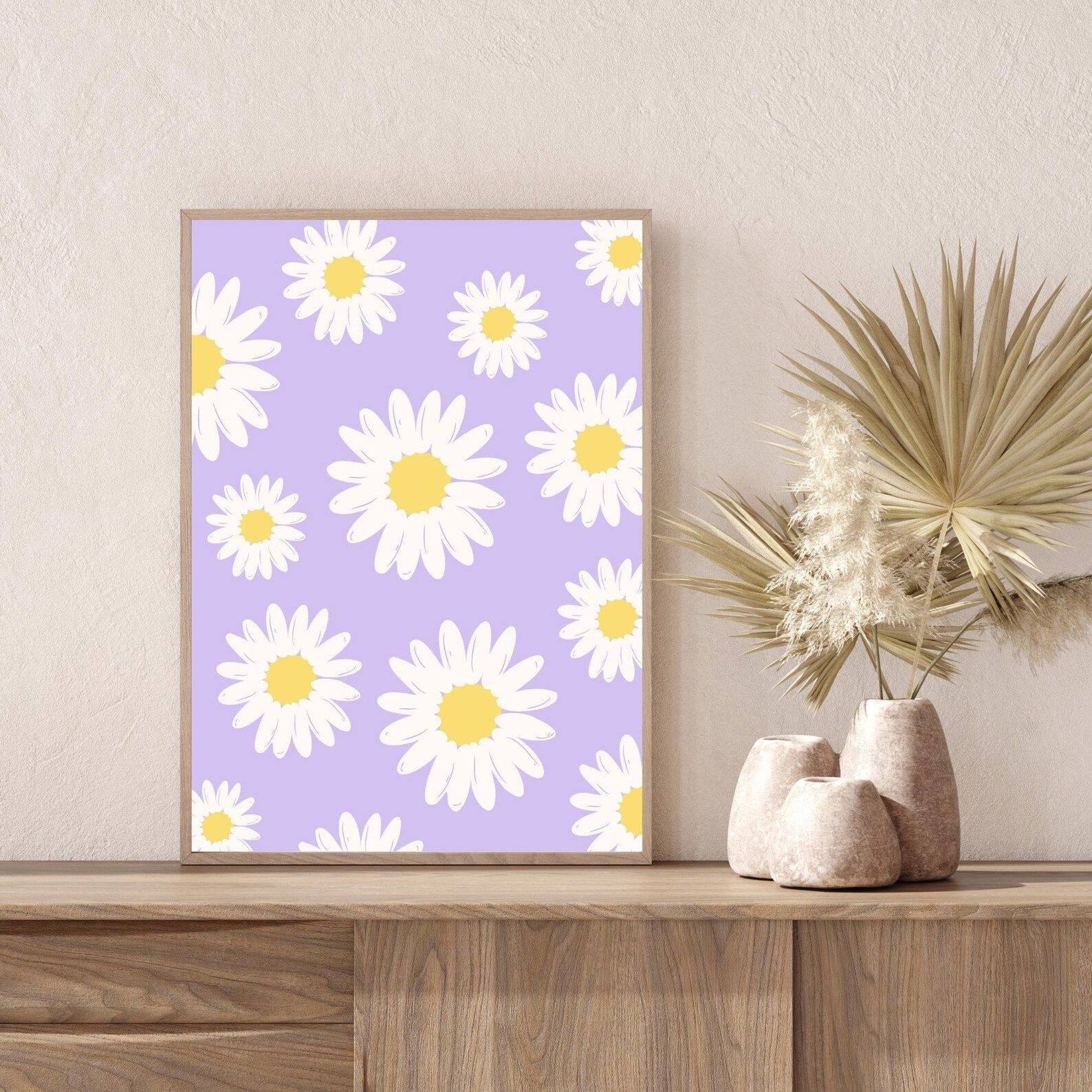 Daisy Danish Pastel Wall Art Purple Wildflower Printable Wall Etsy