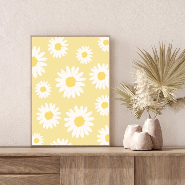 Daisy Danish Pastel Wall Art, Yellow Wildflower Printable Wall Decor, Floral Print Room Decor, DIGITAL DOWNLOAD