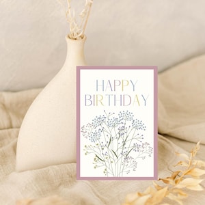 Floral Printable Happy Birthday Card, Spring Pastel Colourful Wildflower Card, Birthday Gift For A Special One, DIGITAL DOWNLOAD, Pink