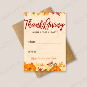 PNG, Einladung, Partyeinladung, Thanksgiving Friendsgiving, Digital Download, Grafikdesign, Vorlage