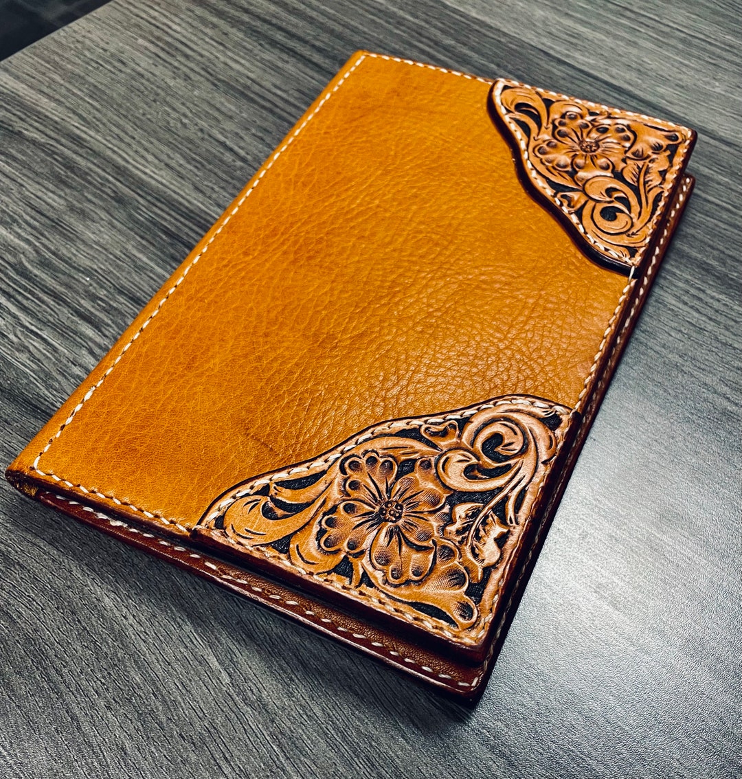 Handmade custom leather notepad holder with tooled leather etsy