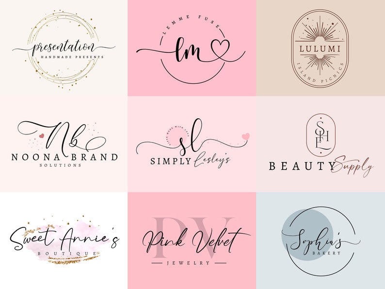 Pink logo, Minimalist logo, Professional logo, initial logo, bohemian logo, Photography logo