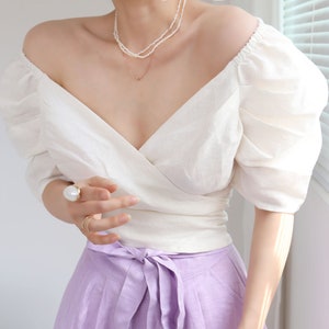 100% Hemp Shirts for Women Puff Sleeved Shirts Crop Top Boho Lantern Sleeve Top Blouse Hemp Clothing Eco Friendly