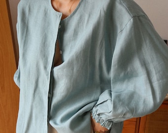 100% Hemp Lantern Sleeve Top|Handmade&Sustainable Hemp Clothing
