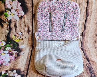 Borsa per passeggino, coprigambe, coprigambe per passeggino - Primavera/Estate: stampa fiori Joy/ waffle grigio argento