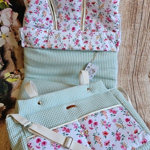 Saco silla de paseo Universal , waffle verde mint , Flores silvestres . Opcional bolso Cochecito a juego imagen 7