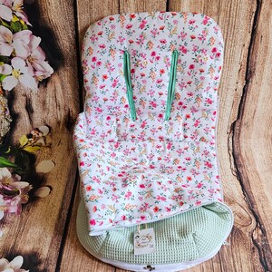 Saco silla de paseo Universal , waffle verde mint , Flores silvestres . Opcional bolso Cochecito a juego imagen 8