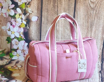 Large padded and spacious maternity bag - suitcase type, Piqué Waffle Fuchsia Pink #2, Colors to choose from