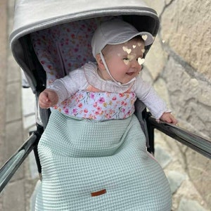 Universal stroller footmuff, mint green waffle, Wildflowers. Optional matching stroller bag