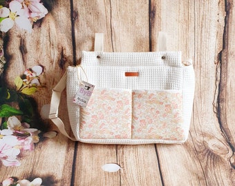 Bolso Cochecito para cualquier tipo de silla de paseo o carritos ligeros -Waffle Crema, flores melocotón Liberty London