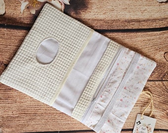 Diaper and wet wipes holder, Waffle fabric / flower printed cotton