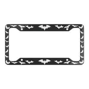 Spooky White Bat on Black License Plate Holder, Creepy Cute License Plate Frame, Halloween Plate Frame, Goth Car Accessories