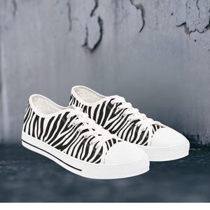 Zebra Print Low Top Sneakers, Womens Casual Canvas Runners, Black and White Animal Print Sneakers, Wild Footwear, FREE SHIPPING