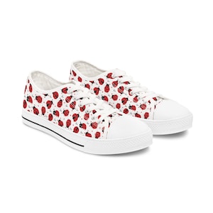 Women&#39;s Cute Ladybug Love Low Top Sneakers, Ladybird Shoes, White or Black Ladybug Low Top Shoes, Fun Sneakers