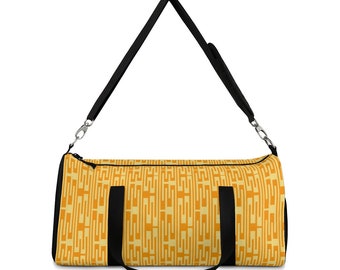 Midcentury Modern Duffel Bag, Retro Orange and Yellow Sport Bag, Tiki Bag, Retro Gym Bag, Geometric Weekend Bag, 2 Sizes, FREE SHIPPING
